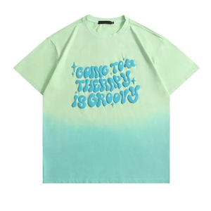 Ropa de calle de verano personalizada para hombre, camiseta de manga corta de algodón de gran tamaño con degradado 3D para impresión de hojaldre, serigrafía Tie-Dye - Product Image 3