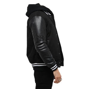 Chaqueta universitaria personalizada para hombre, chaqueta negra con parche de chenilla y letra C, chaquetas de béisbol de lana elástica informales de alta calidad, chaquetas OEM al por mayor - Product Image 6