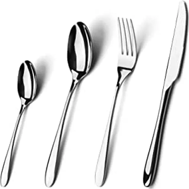 Özel Logo gümüş sofra takımı setleri ayna lüks Vintage çatal bıçak takımı sofra takımı Metal gümüş kaşık mutfak oteller restoranlar
