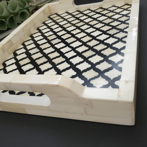 Bandeja de incrustaciones de hueso con asa, bandeja de servicio de restaurante de Hotel hecha a mano para café, té, bebidas, cocina decorativa, uso de artesanía de media luna - Product Image 5