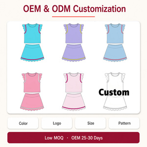 Ensemble de vêtements de yoga personnalisés pour filles, chemise à manches bouffantes, jupe à volants, ensemble deux pièces, vêtements de sport pour enfants, pour l'école, la danse - Product Image 1