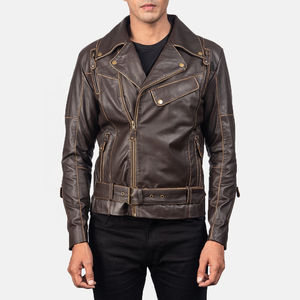 2025 Motorbike Leather Jacket in <b>Brown</b> Customized Sheep Leather Jacket for Men Quilted Leather Jacket - Product Image 2
