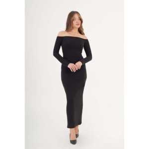 Robe décontractée noire en gros avec détail taille froncée - Product Image 3