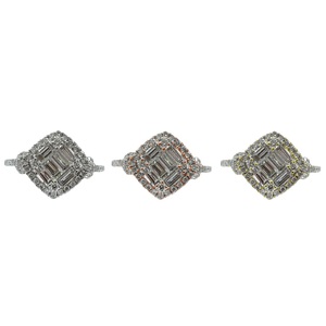 Bijoux fins, alliances classiques pour femmes en or blanc massif 18 carats avec diamants naturels ronds et baguette, grappe fine - Product Image 4