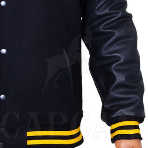 Chaqueta de Béisbol Personalizada para Hombre, Estilo Urbano, con Letras, para Deportes de Invierno, Cuello Alto, Mangas de Cuero, Lana/Poliéster - Product Image 3