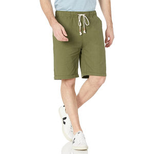 Pantalones cortos chinos de lana de algodón para hombre, bolsillos laterales, MOQ bajo, pantalones cortos informales personalizados para el sudor, tejido de punto teñido liso con cierre de cordón - Product Image 6