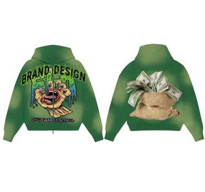 Sudaderas con capucha de algodón con lavado ácido, sudadera recortada con logotipo personalizado, Jersey descolorido con estampado de sol, sudadera con cremallera bordada Unisex para hombre - Product Image 6