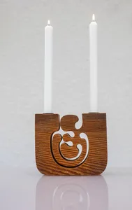 Bougeoirs en bois minimalistes avec des profils tournés classiques, ensemble de décoration d'intérieur élégant de 2 pièces pour Noël - Product Image 5