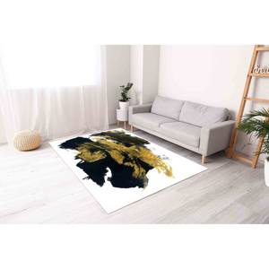 Alfombra con Efecto de Pinceladas en Negro y Dorado: Alfombra Brillante con Diseño Abstracto de Mármol, con Pelo Suave - Product Image 2