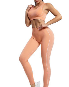 Ensembles de fitness pour femmes taille haute personnalisés sans couture 2 pièces vêtements d'entraînement ensemble de yoga respirant en motif solide - Product Image 4