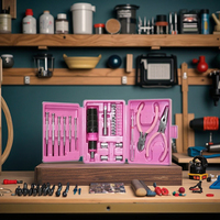 Juego de Herramientas Rosadas para el Hogar, 25 Piezas, Acero al Carbono, Kit de Reparación Doméstica, Estuche de Almacenamiento Portátil para Mujeres, Mantenimiento DIY