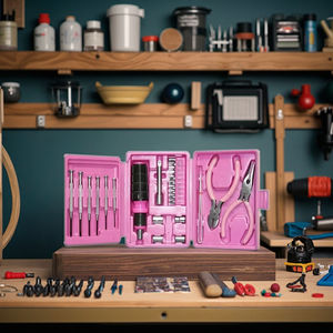 Набор розовых бытовых инструментов из 25 предметов, углеродистая сталь, для ремонта дома, с портативным кейсом, оптовая продажа OEM - Product Image 5