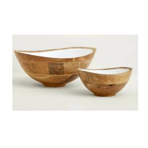 Bol profond en bois de forme ovale pour hôtel bol de service en bois fait main de taille personnalisée avec revêtement en émail pour maison et restaurant - Product Image 1
