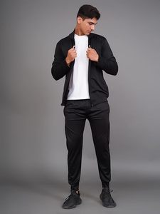 Vente en gros de survêtements d'entraînement à manches longues de haute qualité survêtements à fermeture éclair avec col noir pour hommes - Product Image 4