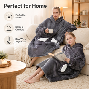 Wholesale Oversized Soothing Skin <strong>Long</strong> Length <strong>Snuggle</strong> <strong>Hoodie</strong> Fleece Pullover Wearable Parent-child Blanket with Giant Pocket - Product Image 4