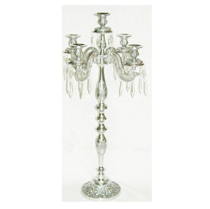 Bougeoir centre de table de mariage avec cristaux suspendus fait à la main et matériel de cristal grand candélabre de cristal de mariage - Product Image 6