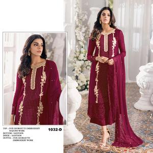 Heavy Faux Georgette con bordado pesado y trabajo de secuencia Traje Salwar pakistaní con Dupatta para exportación Venta de India - Product Image 4