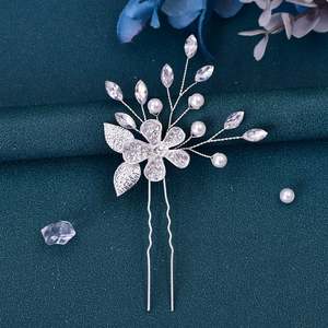 Bridella BHP504-S Silver Rhinestone & <b>Pearl</b> <b>Headband</b> with Elegant Floral Design Comfortable Fit for Weddings Proms Formal Events - Product Image 1