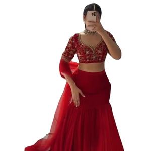 Compre Ahora: Elegantes Lehengas de Seda Georgette en Color Rojo, Inspirados en Bollywood, con un Look Atractivo y Tradicional - Product Image 1