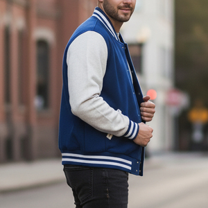 Veste universitaire pour homme en laine 100% OEM/ODM, style streetwear, fermeture à boutons, col montant, bicolore, confortable - Product Image 5