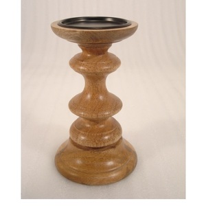 <b>Black</b> <b>Polished</b> Small Size Solid Wood Pillar Candle Holder for Home Living Room Table Top Decoration Use Solid Wood Pillar Holder - Product Image 3