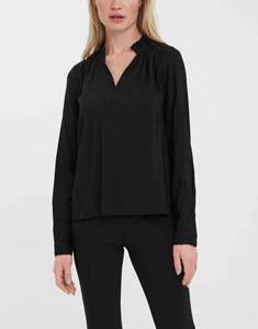 Chemisiers Noirs Nuit OEM – Superbe Haut à Manches Longues avec Volants au Col – Magnifique Haut Noir pour Femme - Product Image 1