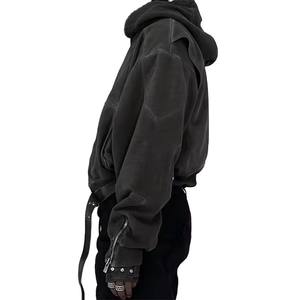 Sudadera con capucha de gran tamaño desgastada Vintage para hombre, Sudadera de felpa francesa de algodón 100%, ropa de calle, bordado transpirable lavado - Product Image 5