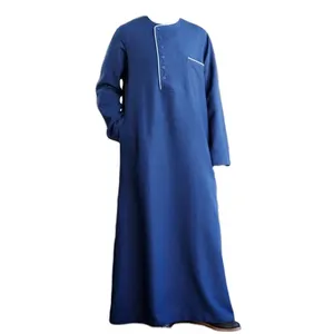 胸部口袋贴2022批发朱巴伊斯兰服装Thobe穆斯林男子沙特穆斯林阿巴亚连衣裙长袖阿巴亚连衣裙