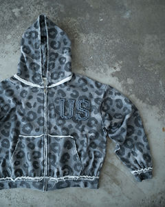 Sudadera con Capucha y Cremallera para Hombre, Envío Libre de Impuestos, 500 GSM, Doble Capa, Estampado de Leopardo, 100% Algodón, Felpa Francesa, Sudadera Corta - Product Image 2