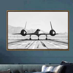 Impresión en Lienzo SR-71 Blackbird, Arte de Avión a Reacción Monocromático para Decoración Moderna, Lienzo con Marco Dorado - Product Image 1