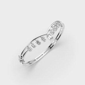 IGI Certified Lab Grown Emerald & Oval Diamond V-Shaped Dangle Bangle <b>Bracelet</b> in <b>Solid</b> 925 Sterling <b>Silver</b> - Product Image 2