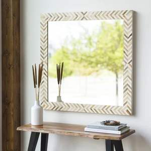 Cadre de miroir en incrustation d'os floral fait à la main par des artisans indiens pour vanité de chambre et décoration murale intérieure de maison moderne - Product Image 2