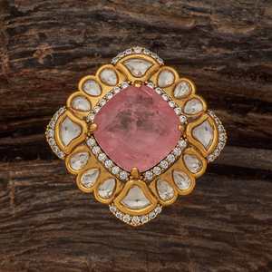 Kundan Fashionable Wedding Finger <b>Ring</b> <b>Adjustable</b> Gold Plated Inlay with Princess Cut Diamond Free Size - Product Image 1