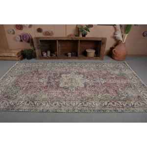 พรมปูพื้นสไตล์ตุรกีโบราณสีเบจสีชมพูขนาด5.4X9.4ฟุตงานปะขนสัตว์ไม้ไผ่ทำด้วยมือวัสดุลาเท็กซ์สำรองสำหรับใช้ชีวิต - Product Image 4