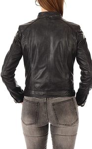 Chaqueta de cuero TESSUTO para mujer, chaqueta de cuero de piel de cordero auténtica a la moda para mujer, chaqueta de cuero de vaca auténtica para mujer - Product Image 2