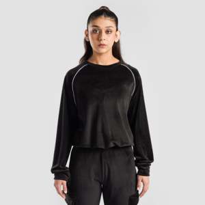 Sweat-shirt en velours avec fermeture éclair, broderie décorative, en laine et soie noire, impression 3D en relief, strass et cristaux, taille XS pour l'automne/hiver - Product Image 1