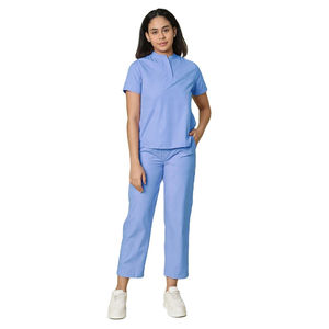 Uniforme médico de manga corta con cuello mandarín y pantalón para uso sanitario y hospitalario - Product Image 1
