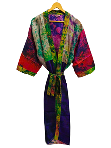 Seda Tie Dye Kimono Sari Robe Vestido de novia Vestido de maternidad Regalo Robe Beach Party Wear Indian Printed Silk Sari Kimono, - Product Image 2