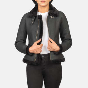 Chaqueta Bomber Sherilyn B-3 de Piel de Oveja Negra Desgastada, Cortavientos, de Poliéster y Algodón Suave, Personalizada en Talla XL para Otoño y Primavera - Product Image 1