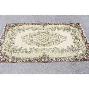 Vintage Area Rug 3.8x6.7 ft, <b>Brown</b> Green Southwestern Rug <b>Wool</b> - Product Image 3