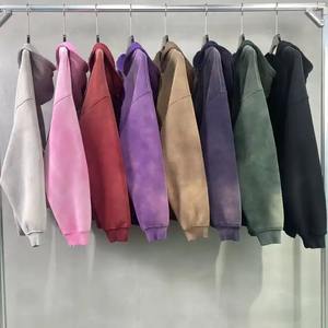 Sweat à capuche zippé thermique épais 350 g/m² en coton 100 % écologique, délavé à l'acide, effet vieilli, fabriqué sur mesure pour l'hiver - Product Image 1