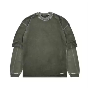 Camiseta de Algodón 100% para Hombre, Estilo Urbano, Corte Regular, Manga Corta, Lavado Ácido, con Doble Capa de Patchwork, Nuevo Diseño - Product Image 3