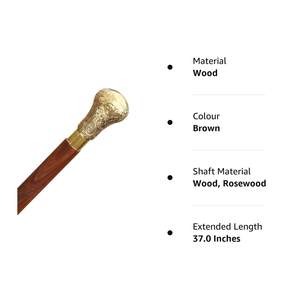 Bâton de marche en bois nautique Bâtons de marche en bois antiques magnifiquement fabriqués à la main 36 pouces avec bâton de poignée en laiton - Product Image 4