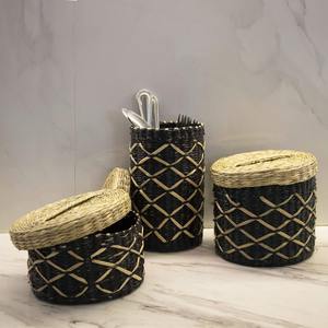 Boîte ronde en herbe de mer douce, boîte de rangement artisanale, écologique, naturelle, décoration intérieure et extérieure, vente en gros du Vietnam - Product Image 1