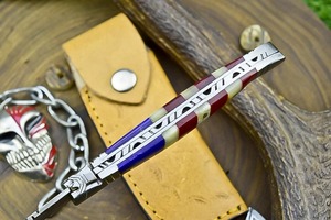 Cuchillo plegable de bolsillo de Damasco hecho a mano personalizado con hoja de bloqueo trasera de senderismo compatible con OEM - Product Image 5