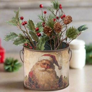 Seau de Noël en métal magnifiquement peint avec un design de bonhomme de neige festif du père Noël adapté au centre de table - Product Image 6