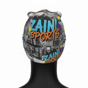 Gorro Premium para mujer, de poliéster tejido transpirable Spandex, estampado de ciudad colorido, logotipo personalizado, gorros Jacquard de transferencia de calor - Product Image 2