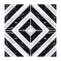 Carreaux de sol en céramique à surface brillante imprimés numériquement 400x400 mm, rayures carrées noires et blanches, style moderne pour intérieur de villa