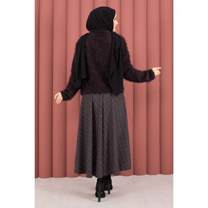 Cardigan décontracté Vera pour l'automne, à nouer devant, en peluche avec dentelle brodée, en laine et cachemire, imprimé prune, vêtement long - Product Image 6