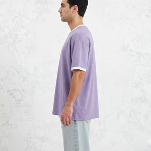 Custom Boxy Ringer T <b>Shirt</b> <b>Men</b> Oversized Contrast <b>Collar</b> Short Sleeve Vintage Street Wear Tee Private Label <b>Shirt</b> - Product Image 3